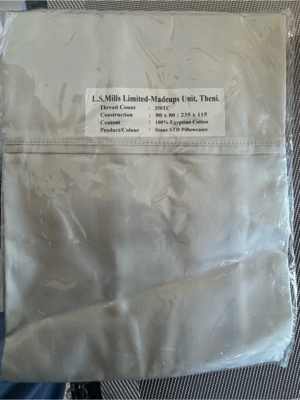 L.S. Mills Stone Cotton Pillowcases - Set of Standard Pillowcases